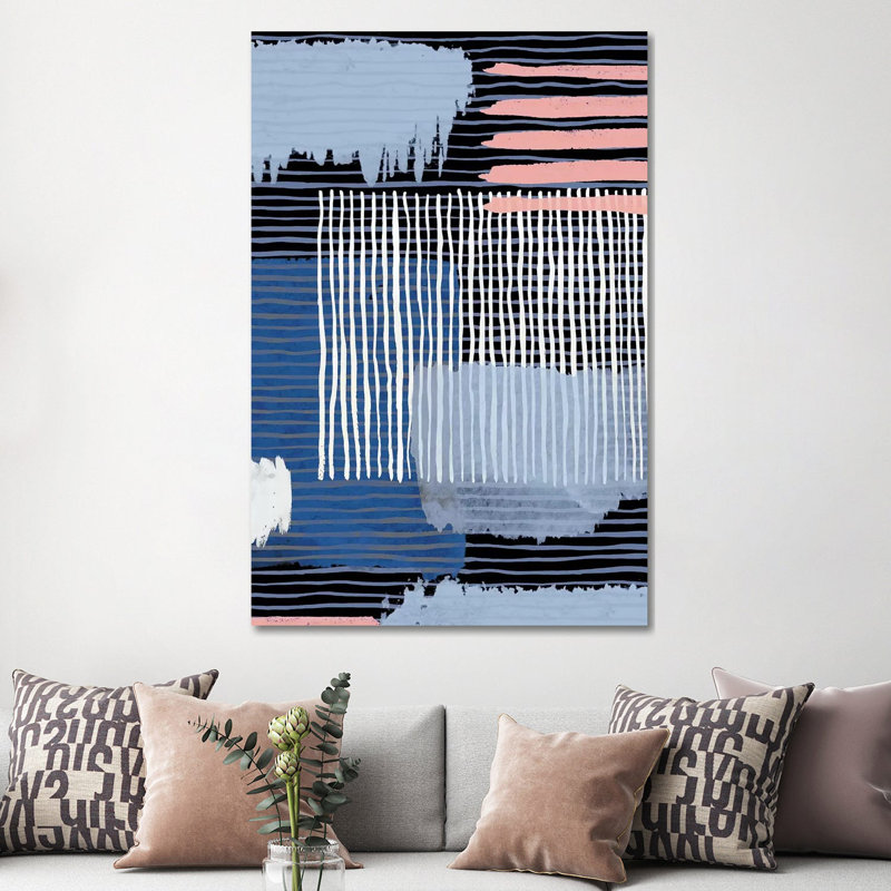 Abstract Striped Geo Navy by Ninola Design - No Frame Print on Canvas