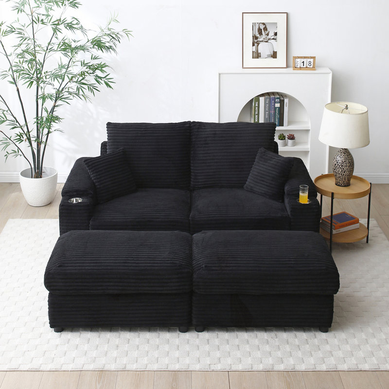 Loveseat with Ottomans, Black