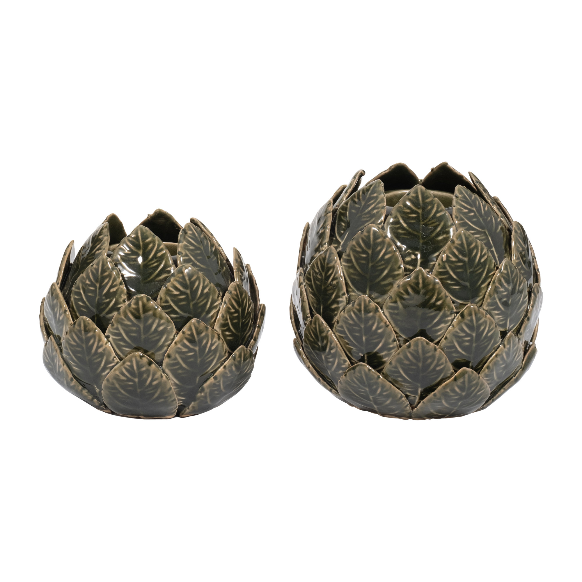 Sagebrook Home Bucklin Ceramic Lotus Votive Holder - Enhance Your Space with Elegance, Green, 3.74" H x 4.72" W x 4.72" D