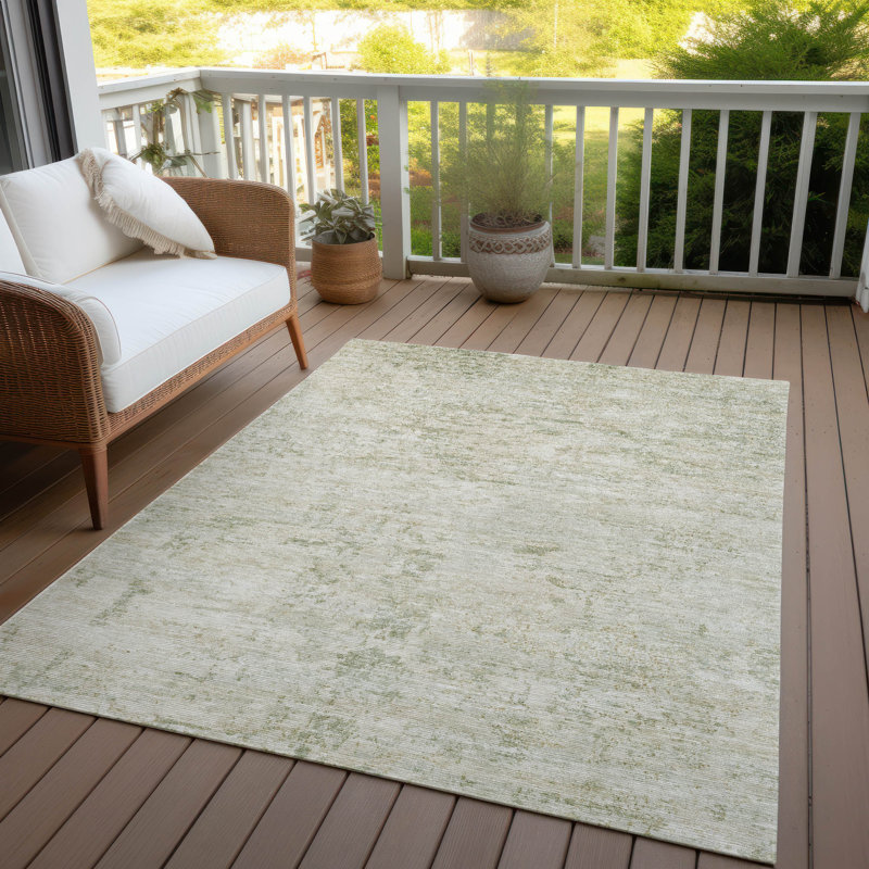 Machine Washable Light Beige Linen Indoor/Outdoor Rug