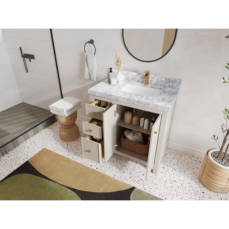 Meuble-lavabo simple 36 po avec plateau Chicago, Marbre de Carrare