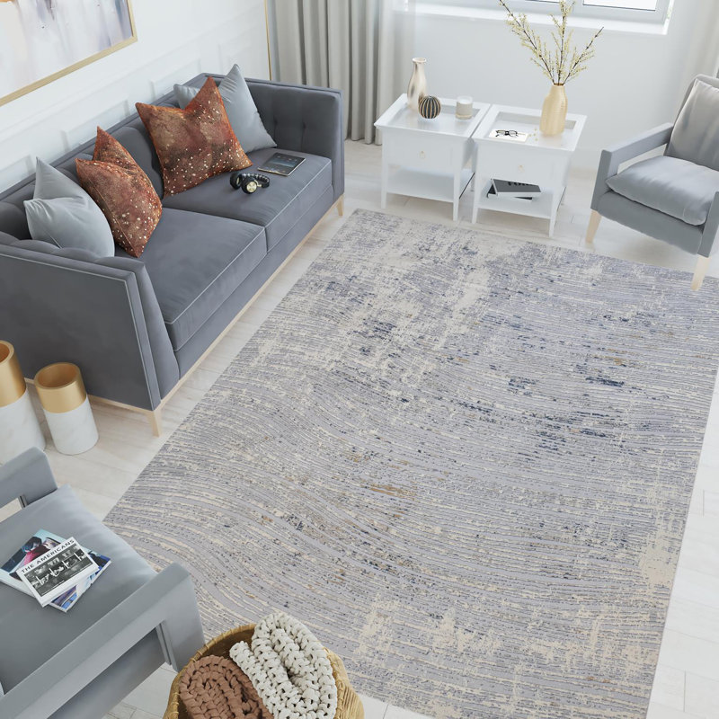 Tapis abstrait bleu clair, Rectangle 8 pi 8 po x 11 pi 11 po
