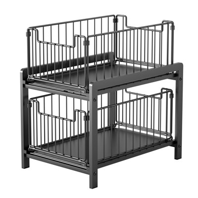 2-Tier Basket Drawer Organizer Storage Rack Large Capacity Strong Load-bearing Rustproof Countertop Sliding Organizer Shelf