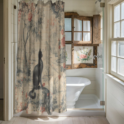 Cat Print Toile - 1 Piece Standard Shower Curtain
