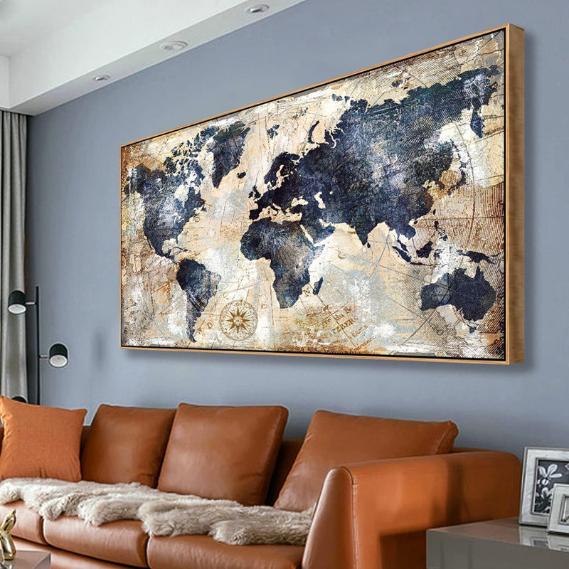 Art mural encadré, carte du monde, impression d'art mural, décoration murale, intérieur de la maison - photo de carte pour bureau