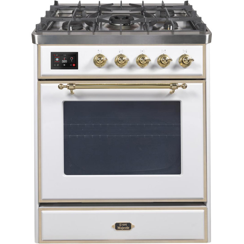Majestic II 30" 2.3 cu. ft. Freestanding Dual Fuel Range, White/Brass, Liquid Propane