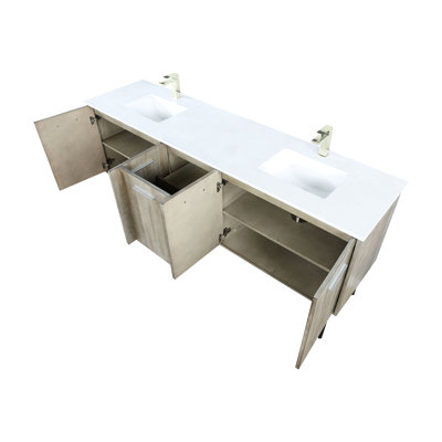 Rustic Double Vanity For Bathroom 80 In. W X 20 D, White Quartz Top, Brushed Nickel Faucet, Soft - Close Drawers And Ample Storage D Featuring