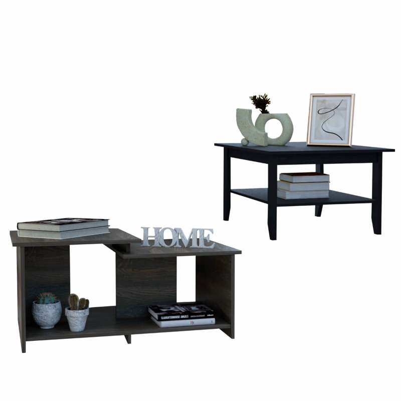 2 Piece Living Room Set, Mojito Coffee Table + Leanna 3 Coffee Table , Black /Espresso