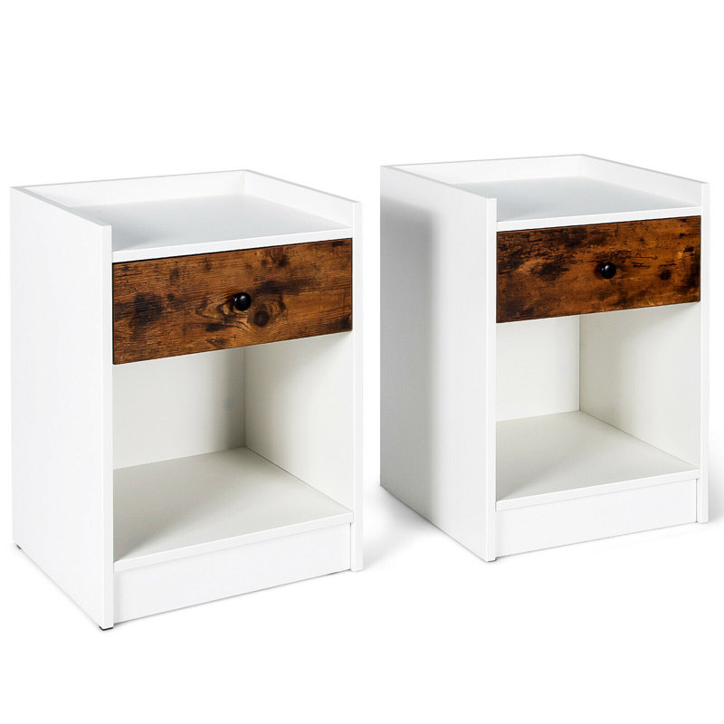 Table de bout en bois avec table de bout en bois et table de bout surélevée, ensemble de 2, Blanc