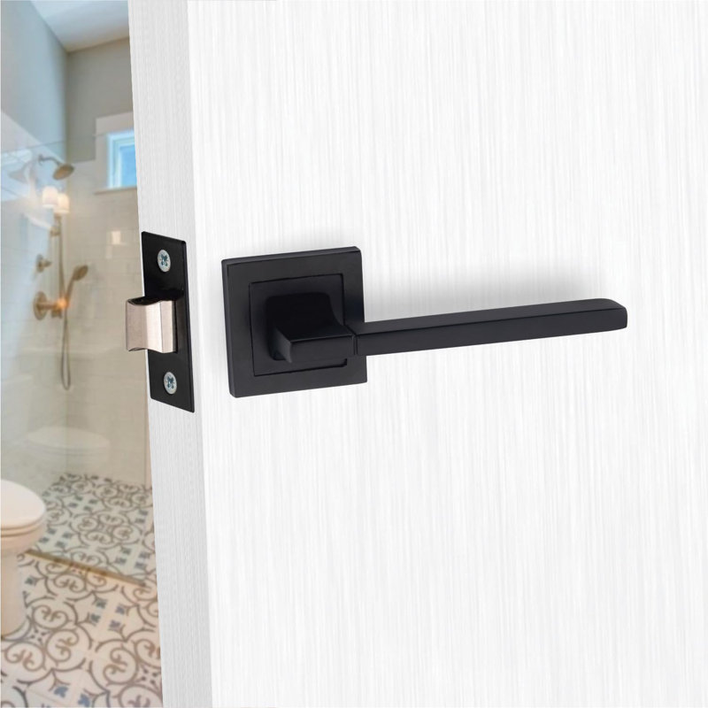 Aztec Design Straight Bathroom WC Toilet Door Handles on Square Rose in Matt Black Finish with 3" Ball Bearing Hinges, 64mm Bathroom Mortise Lock and Thumbturn