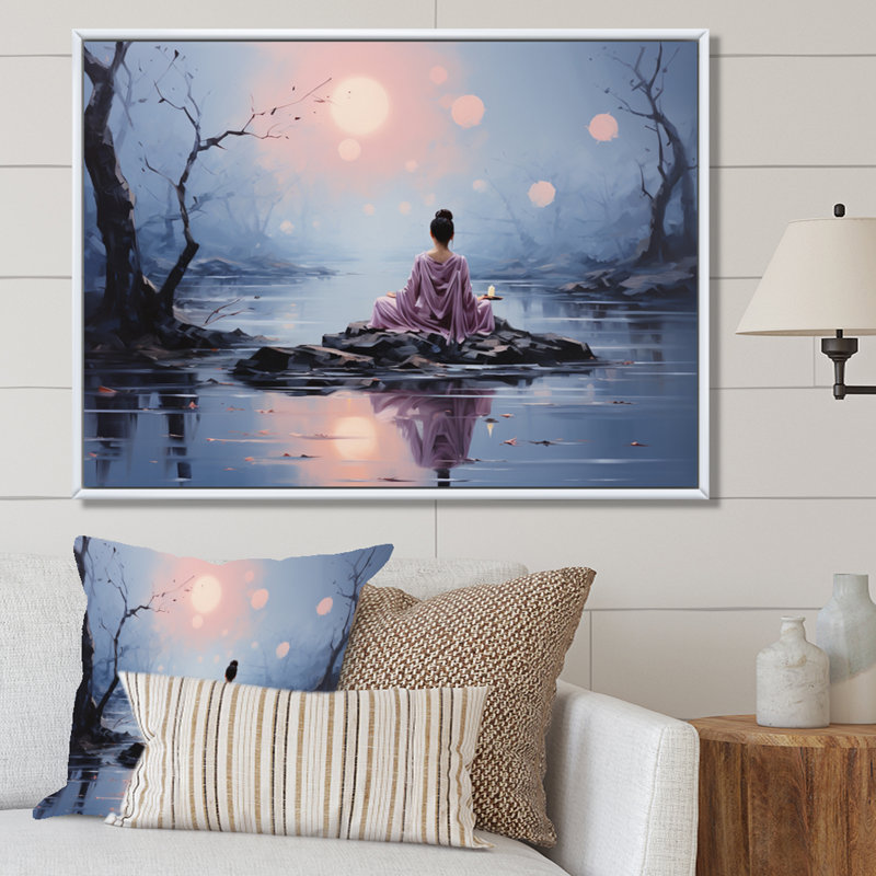 Gray Buddhism Buddhist Serenity, reproduction d'art sur toile, H 16 po x l 32 po x P 1 po, Cadre flottant blanc