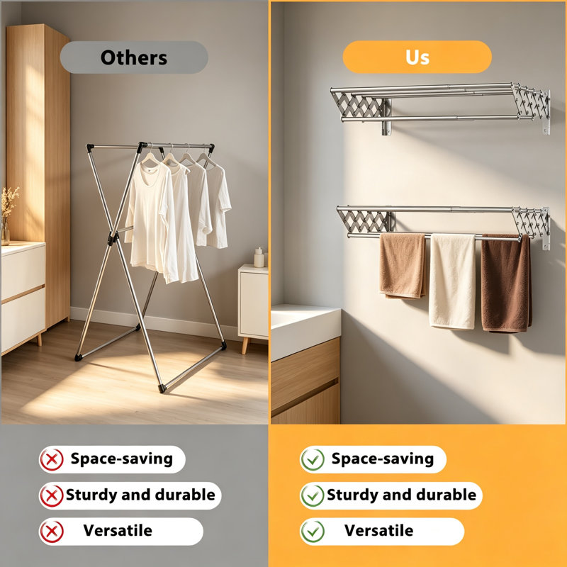 Stainless Steel Wall-Mounted Drying Rack, Silver