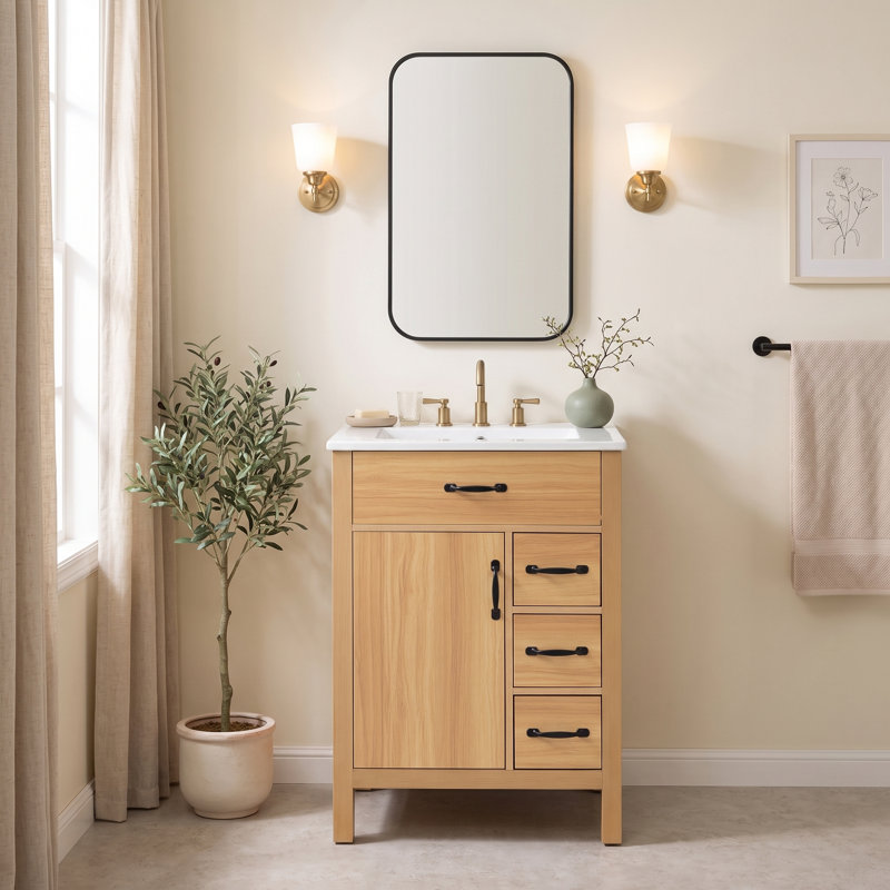 Armoire transitionnelle de meuble-lavabo 24 tiroirs 24 po avec lavabo en céramique, 24"