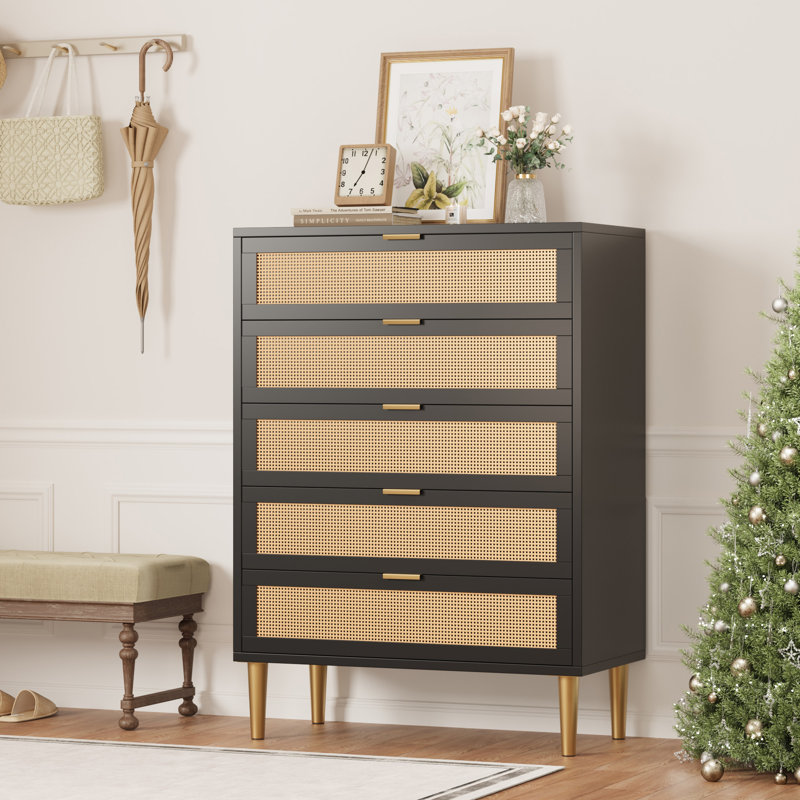 Commode 5 tiroirs Modern Farmhouse Rattan