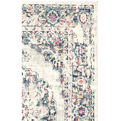 Christa Southwestern Wool Light Gray/Fuchsia/Mint Area Rug