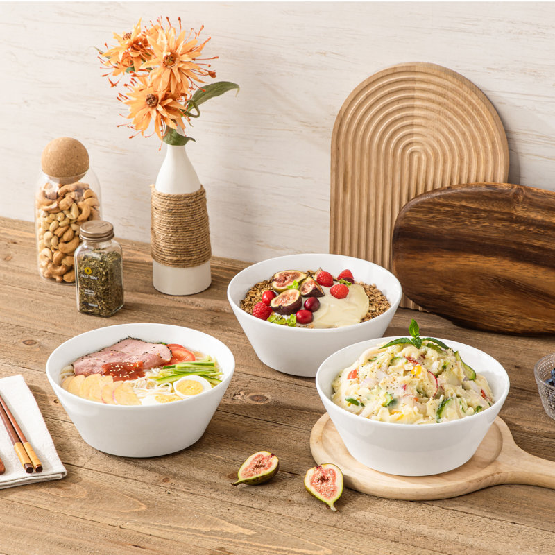3-Piece 1620ml Sesame Glaze Stoneware Pasta Bowl Set, White