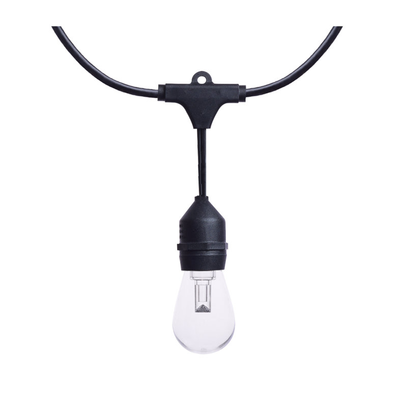 48 Foot LED String Light 15-S14 Lamps Medium Base RGBTW Infrared Remote Black 120V