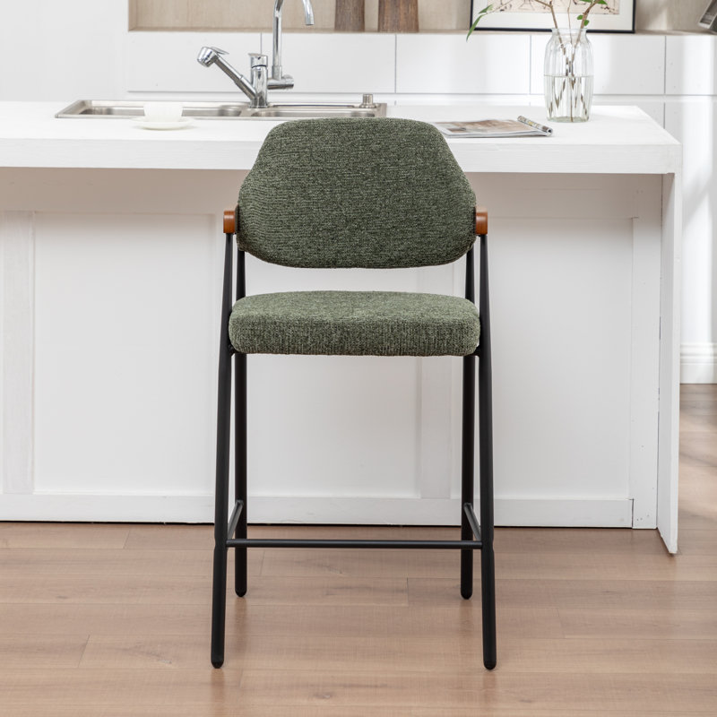 Devane Upholstered Counter Stool With Armrest, Green