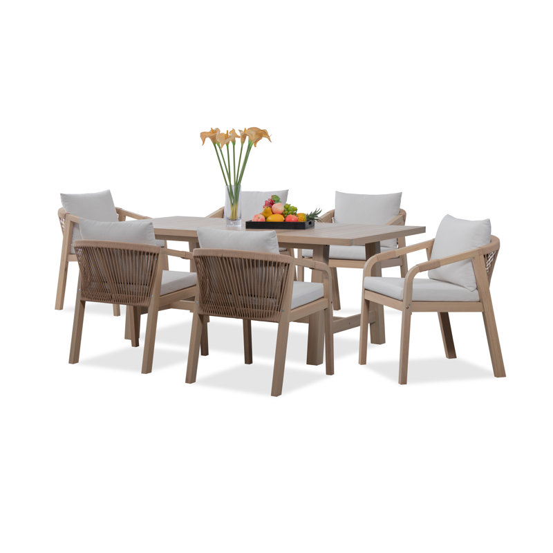 Table de salle à manger rectangulaire en bois d'eucalyptus pour 6 personnes Axel, coussins inclus