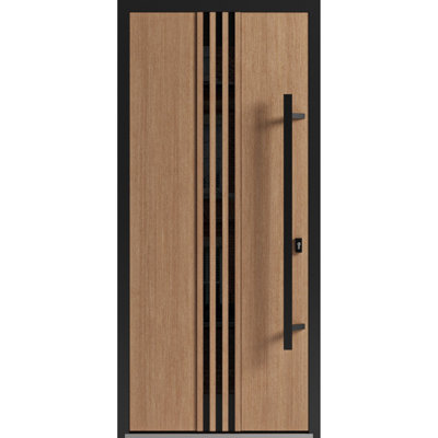Porte avant en acier pré-suspendue à l'avant / teck Ronex 1055 / entrée en métal peint moderne l 36 po x H 80 po à gauche