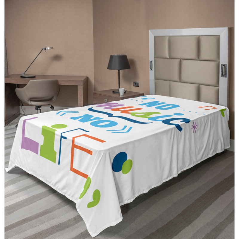 Multicolore «Ambesonne Saying Top drap plat No Music, No Life», Drap plat pour lit simple