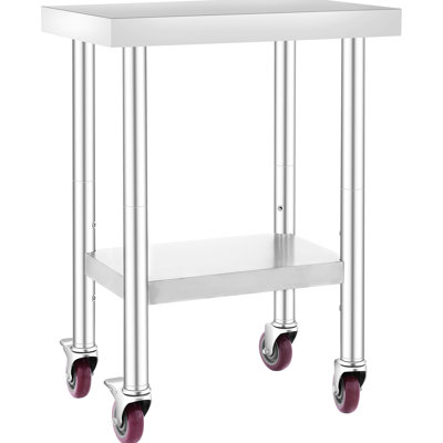 Table de travail en acier inoxydable 24 x 18 x 34 pouces avec tablette réglable à 3 niveaux, 4 roues et frein pour bar, cuisine, rangement d'ustensiles et préparation alimentaire en restaurant