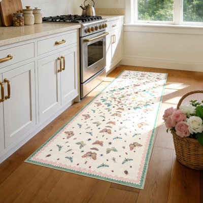 Tapis de couloir à motif papillon lavable 2 x 6 avec envers TPR antidérapant et tapis à profil bas résistant aux taches pour la cuisine