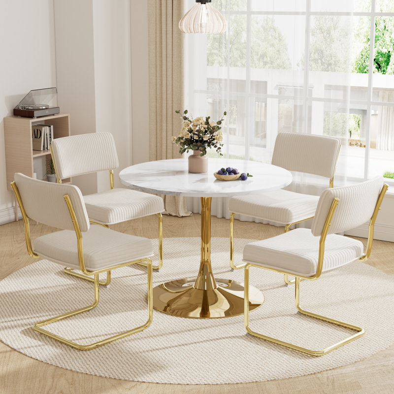 Ensemble bistro de table de salle à manger, Or/noir, 3 pièces: table, 2 chaises, 28.7" H x 31.5" W x 31.5" D