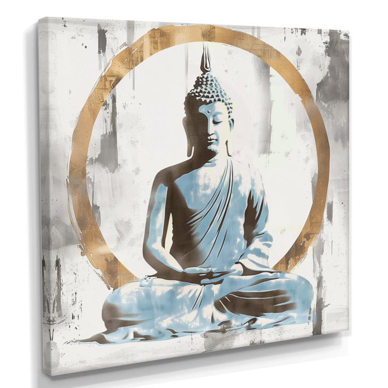 Bouddha doré gris et doré, réflexion V, Toile tendue, H 16 po x l 16 po x P 1 po