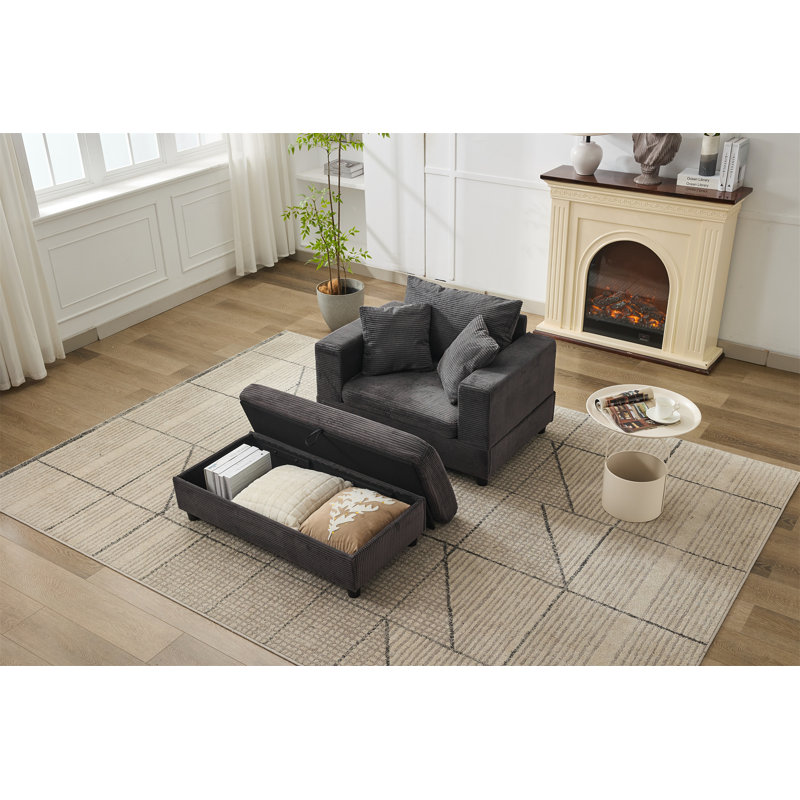 Chaise longue avec repose-pieds de rangement amovible Canapé-lit rembourré avec coussins, Gris foncé