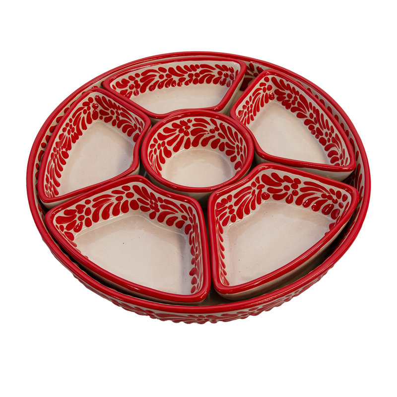 Assiette plate de haute qualité Talavera avec petites assiettes séparées en rouge / blanc, Rouge / Blanc