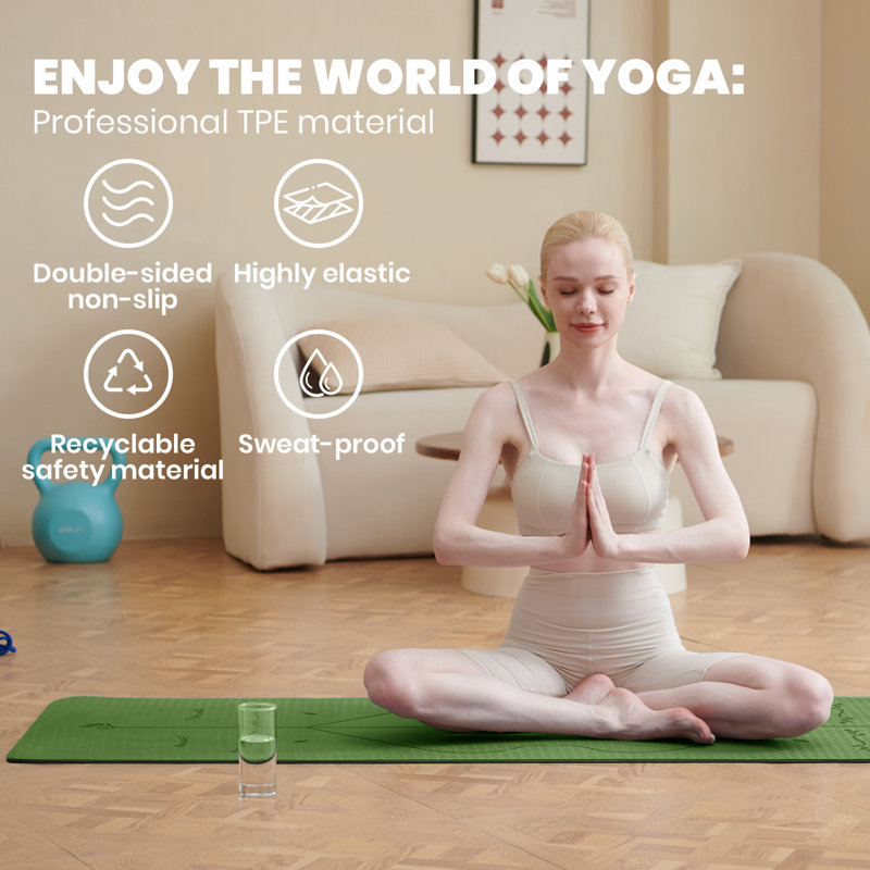 Yoga Mat Thick 10mm Exercise Mat TPE Yoga Mats For Women & Men Fitness Pilates, Green/Black