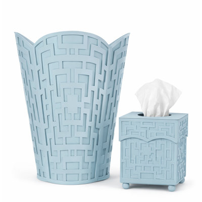 Slate Blue Fretwork Wastepaper Basket & Tissue