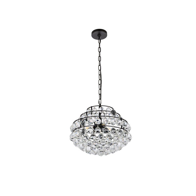 Luminaire suspendu à niveaux unique à 3 lumières avec détails en cristal Kieron, Noir, H 75 po x l 16 po x P 16 po