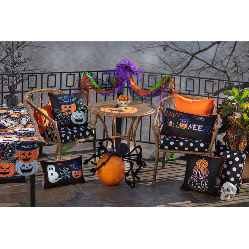 Black Halloween Pumpkin Embroidered Cotton Throw Pillow Cover