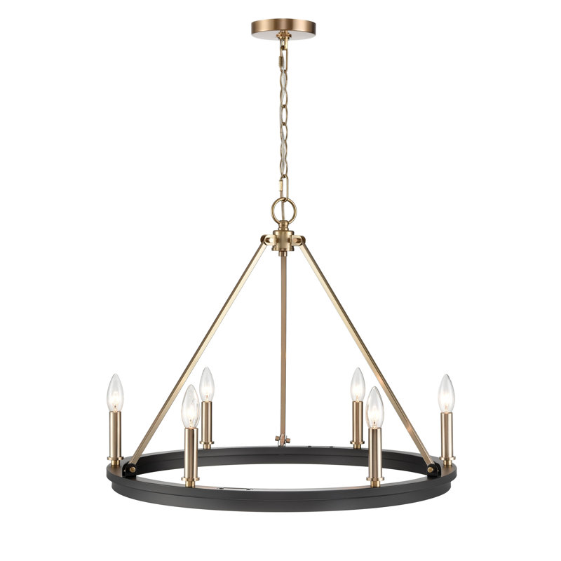6 - Light Dimmable Wagon Wheel Chandelier
