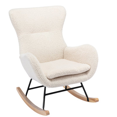 Rocking Chair Upholstered Modern Nursery Rocking Accent Chair With Arms And Solid Wood Leg For Living Room, Bedroom, Nursery by George Oliver