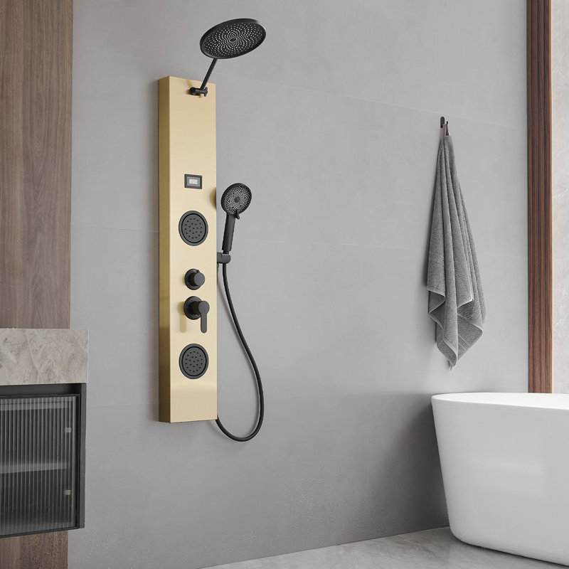 Système de tour de douche à inverseur 3 voies avec pomme de douche réglable, Or noir