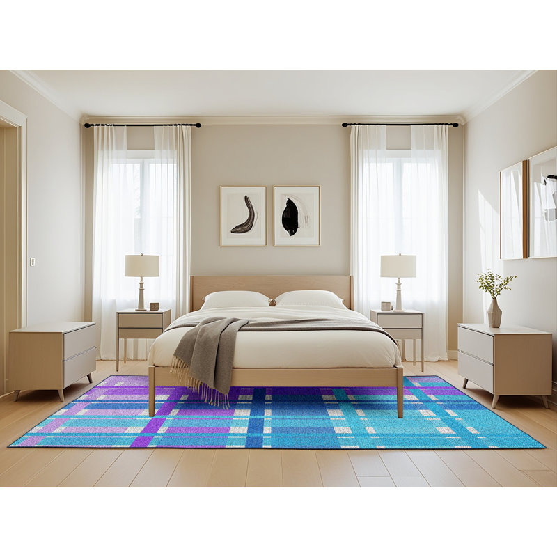 Tapis rouge/bleu à motifs, Rectangle de 5 pi x 8 pi