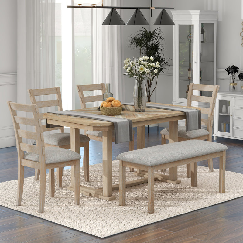 Sharees 6 - Person Trestle Dining Set, Wood Wash, Wood Wash/Grey, Wood Wash/Grey
