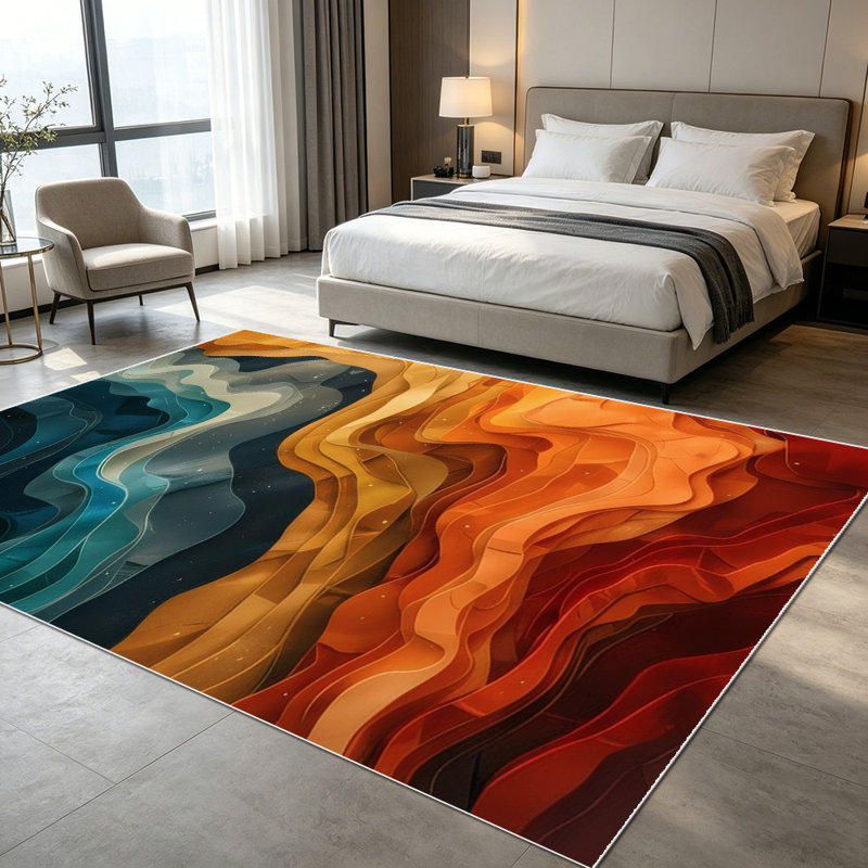 1PC Abstract Fluid Wavy Gradient Layered Watercolor area rugs for Living Room, Soft, All seasons, Easy-maintain, Washable Indoor mat, Farmhouse suitable for living room, dining area, bedroom, entryway, home office, balcony, Home Decor, Outdoor Decor.