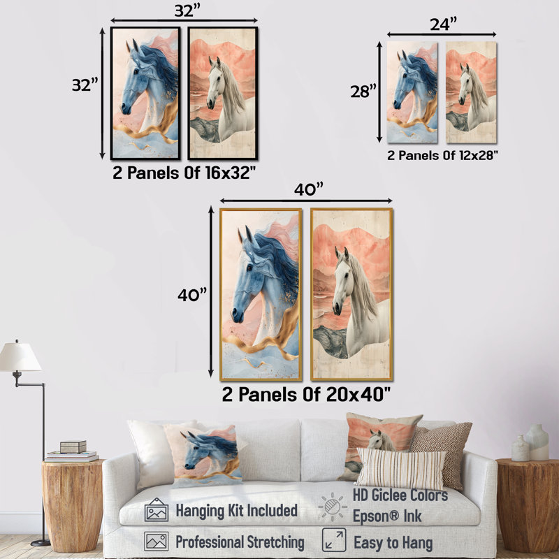 Native Art Freedom Unbridled III - Collection d'art mural animaux 2 pièces, H 28 po x l 25 po, Cadre crème crème