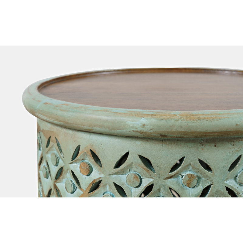 Table d'appoint avec plateau en bois massif Forsberg, H 23 po x l 17 po x P 17 po, Turquoise