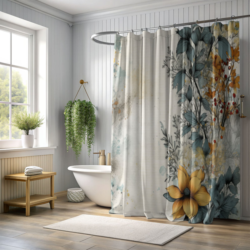 Rideau de douche Vintage Petals - Premium, H 74 po x l 71 po