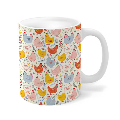 Cute Chicken Ceramic Mug Cup With Handle 11 Oz, Colorful Farm Hen Rooster Porcelain Mugs for Coffee Tea Hot Cocoa Milk
