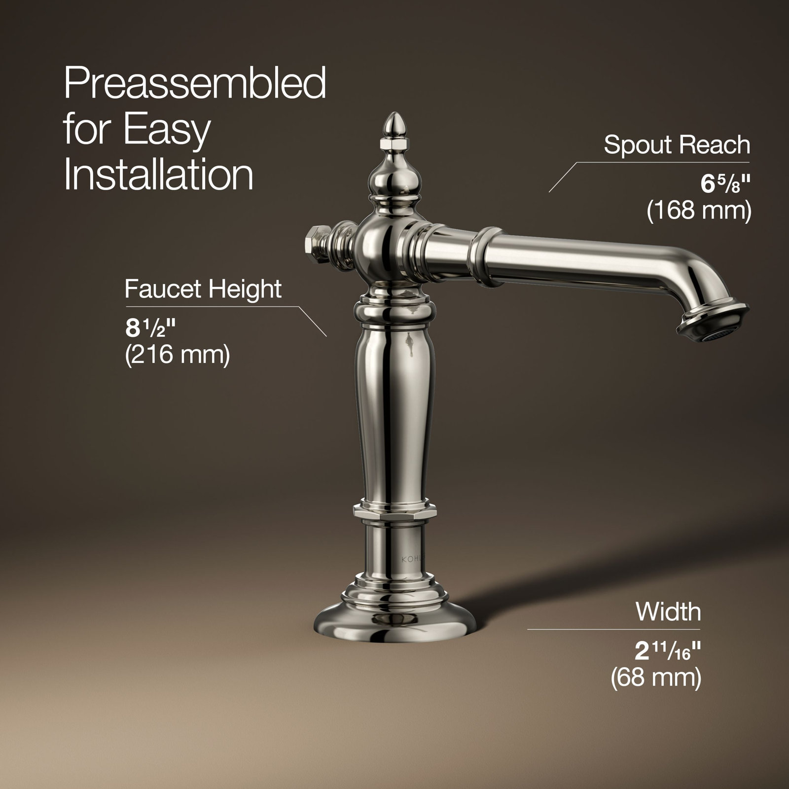 Artifacts Widespread Bathroom Faucet with Drain Assembly, Vibrant Polished Nickel