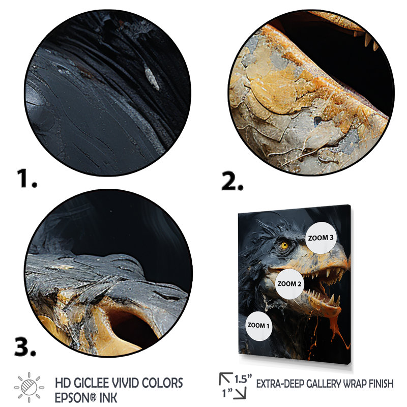 Raptor Dinosaur - Art mural dinosaure, Cadre flottant noir, H 40 po x l 30 po x P 1,5 po