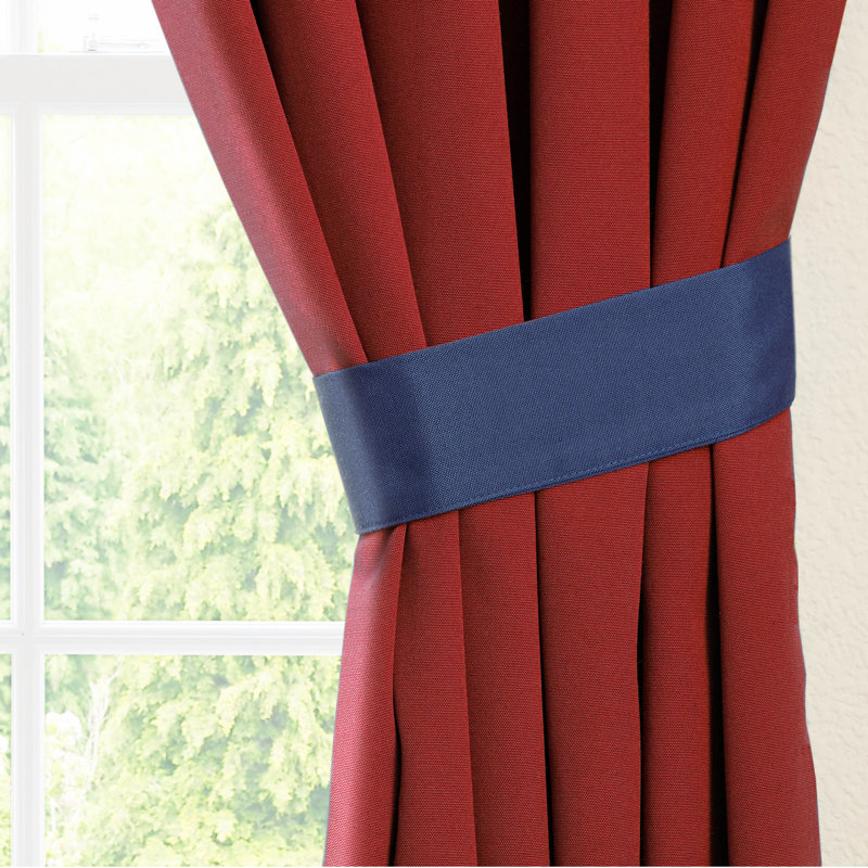 Cotswold Cotton Blend Curtain Pair, Navy Blue/Ruby Red, 52" W x 63" L