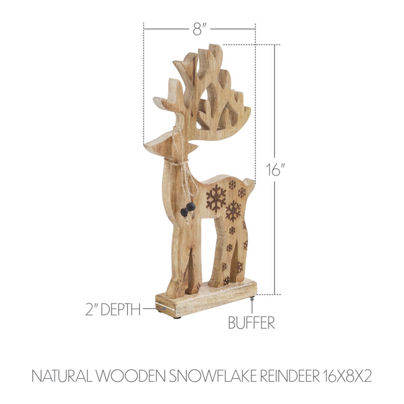Renne flocon de neige en bois naturel, H 16 po x l 8 po x P 2 po