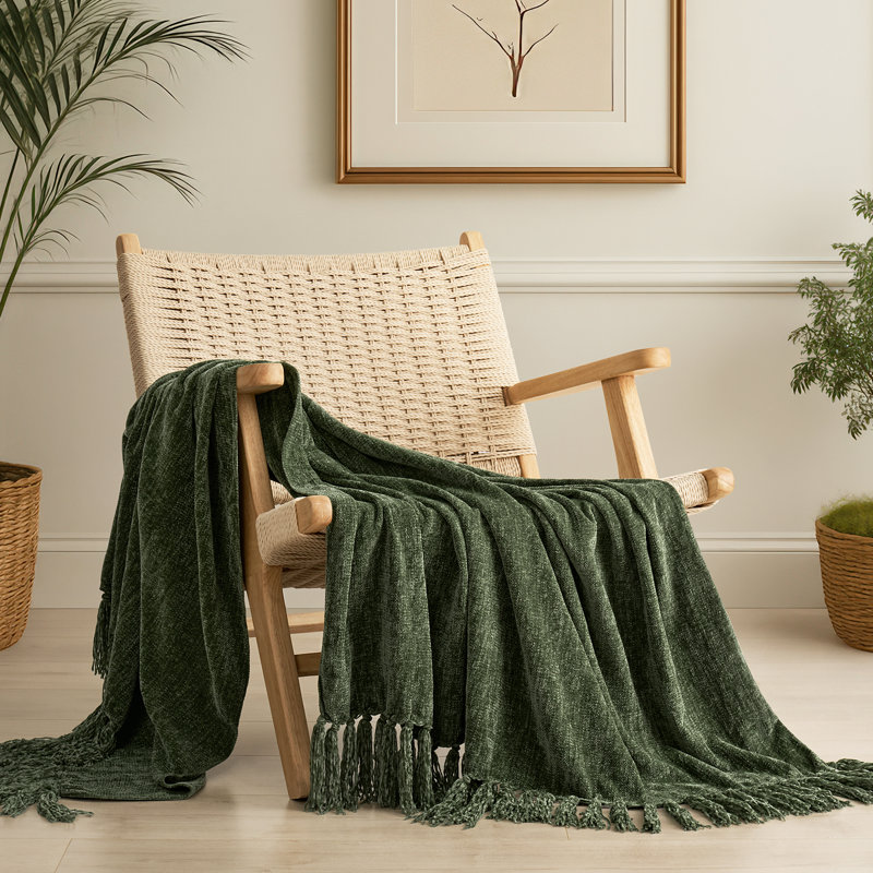 Soft Chenille Throw Blanket, 80" L x 60" W, Olive Green